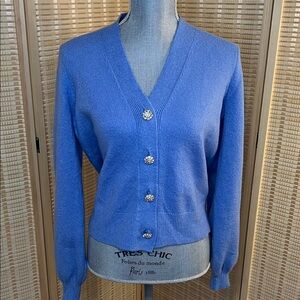 LOFT Blue Cardigan with Rhinestone Buttons